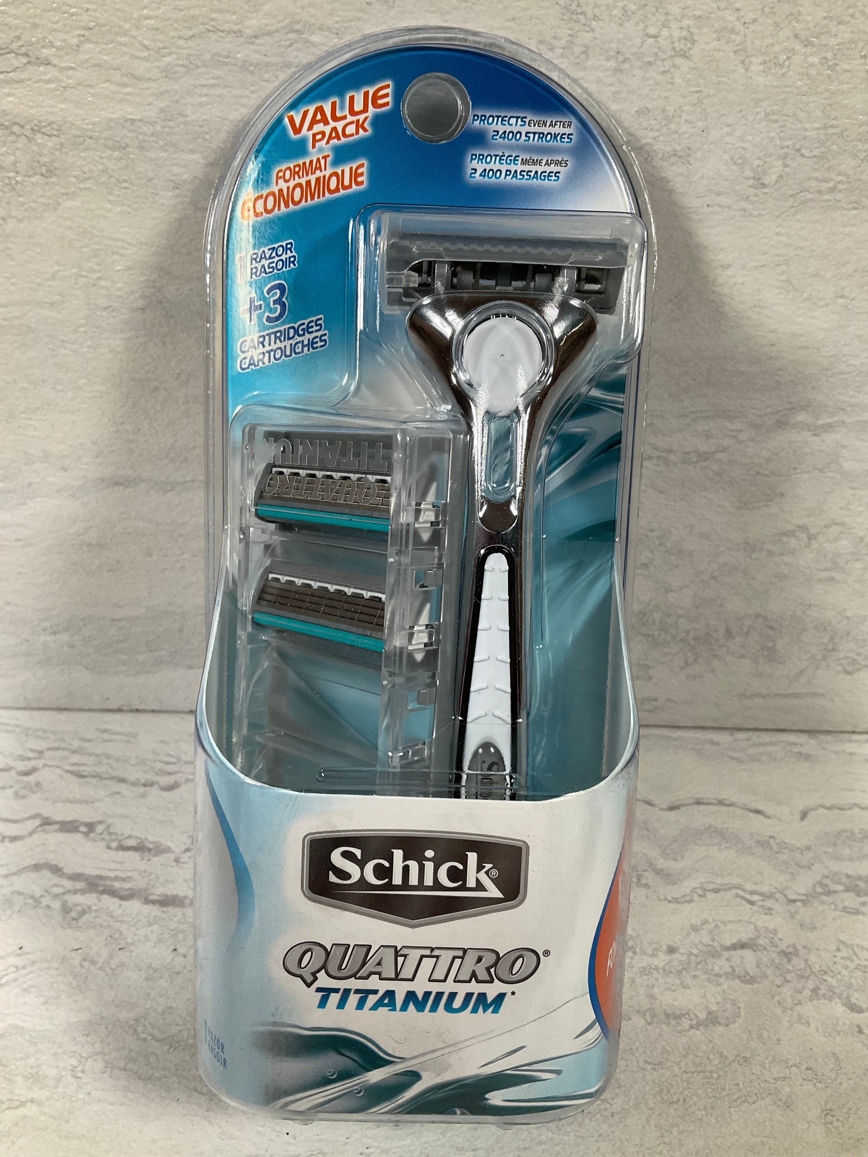 Schick Quattro Titanium 4 Blade Razor Value Pack 1 Razor 3 Cartridges (7328611533038)